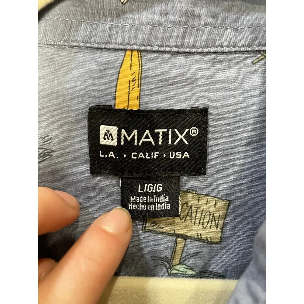 Matix Stay Cation Hawaiian Button Up Shirt Size Large Vacation Beach Summer